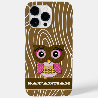 Pink Owl Wood Grain Zig Zag Choose Your Color Case-Mate iPhone 14 Pro Max Case