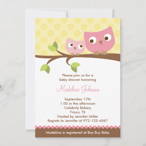PInk Owls Baby Shower Invitation