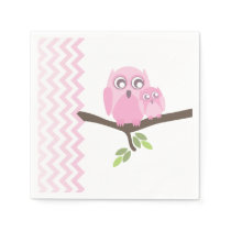 Pink Owls   Chevron Girl Baby Shower Napkins
