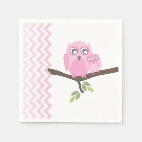 Pink Owls  Chevron Girl Baby Shower Napkins