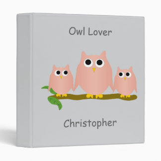 Pink Owls Design Any Colour Background 3 Ring Binder