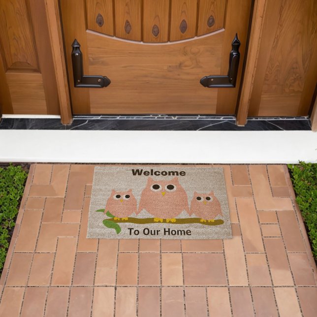 Pink Owls Design Personalised Fiber Doormat (Insitu (Outdoor))