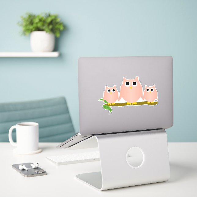Pink Owls Design Sticker (Laptop On Desk)