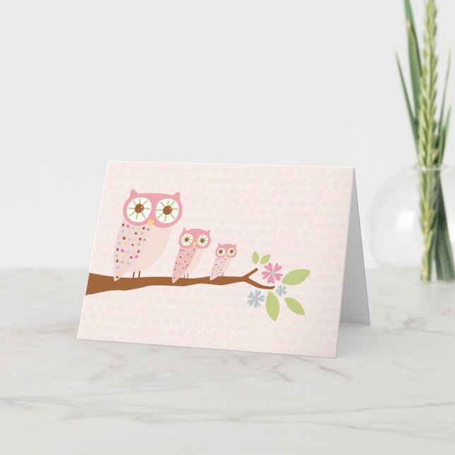 Pink Owls in a Row card (Front)