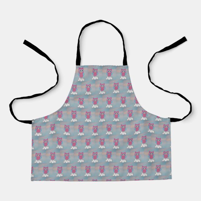 Pink Owls on a Blue Background Apron (Front)