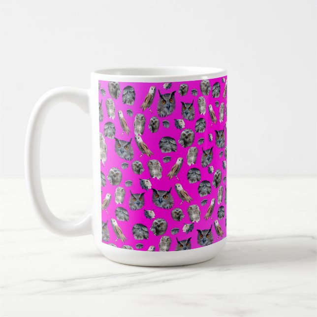 Pink Owls Pattern, Coffee Mug (Left)