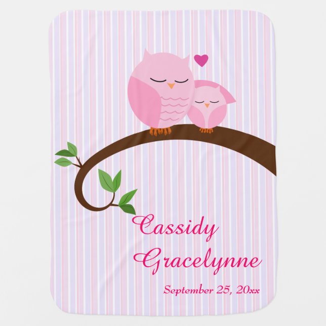 Pink Owls Personalized Baby Blanket (Front)
