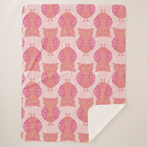 Pink Owls Sherpa Blanket