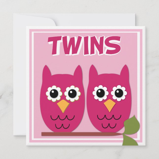 Pink Owls Twin Baby Shower Invitation (Front)