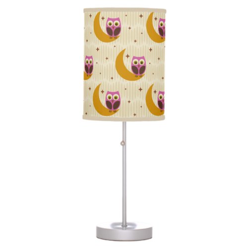 Pink Owls with Moons  Stars on Dark Brown Table Lamp