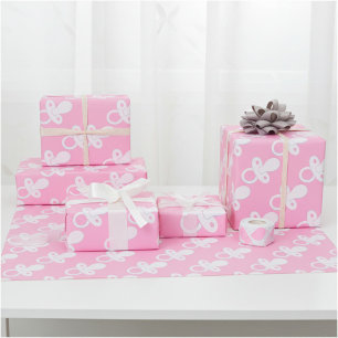 Pink Pacifier for Newborn Baby Girl, Baby Shower Wrapping Paper