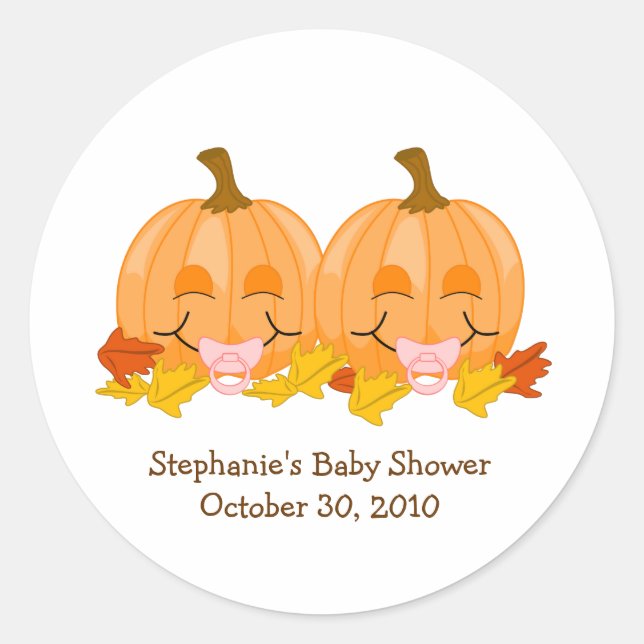 Pink Pacifier Pumpkins Baby Shower Favor Sticker (Front)