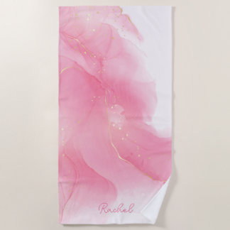 Pink Paint and Glitter Pattern Personalized Beach Towel