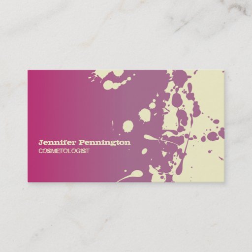 Customizable Pink paint splatter cosmetologist business card