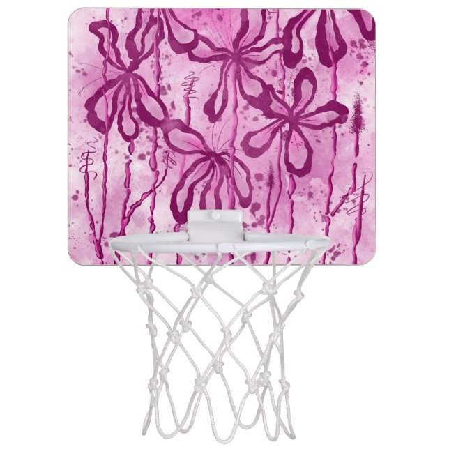 Pink Paint Splatter & Lilies Mini Basketball Hoop (Front)