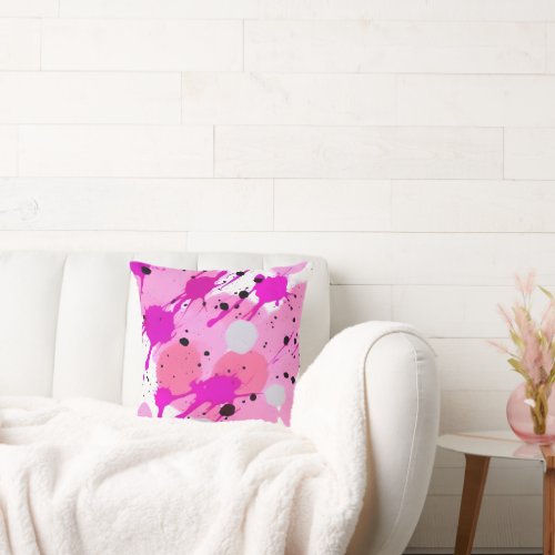 Pink Paint Splatter Pillow Housewarming Gift Throw Pillow