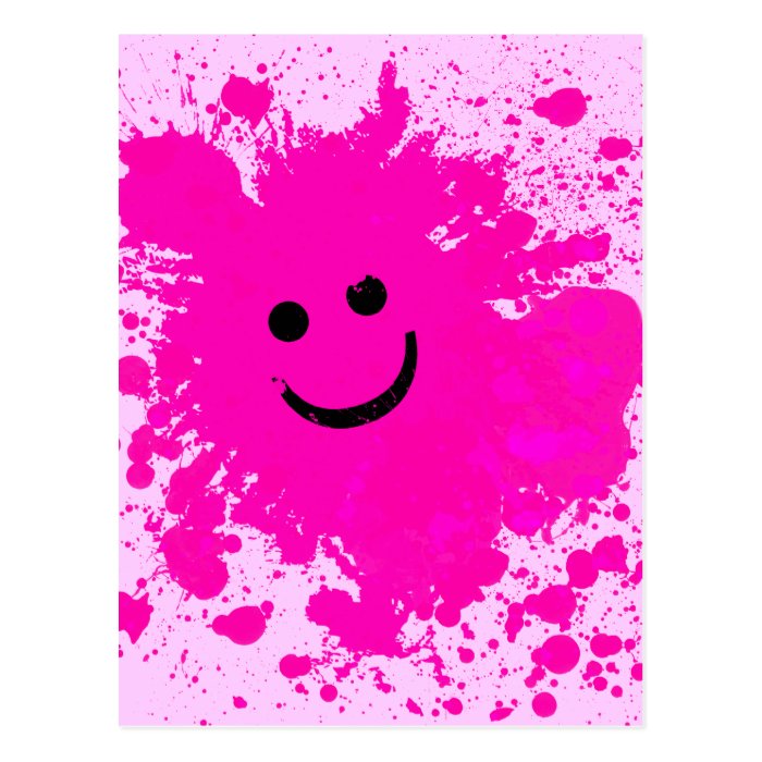 PINK PAINT SPLATTERED SMILEY FACE POST CARDS