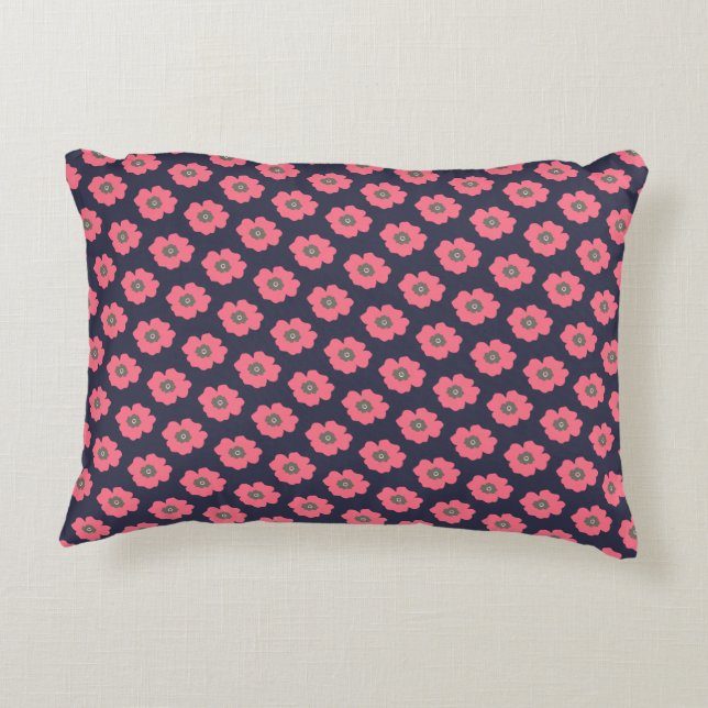 Pink Paint Whimsical Flower Pattern Accent Pillow (Back)