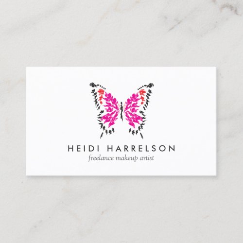 Pink Painted Butterfly Logo on White Business Card