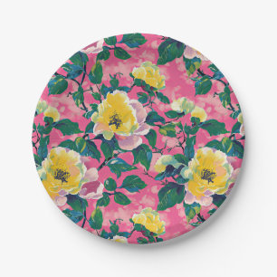Pink Painted Chinoiserie Floral Paper Plates