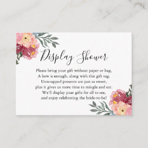 Pink Painted Floral Display Bridal Shower Gift Tag Enclosure Card