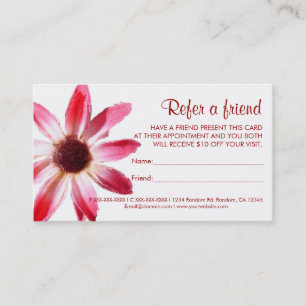 Pink painted flower refer a friend business cards