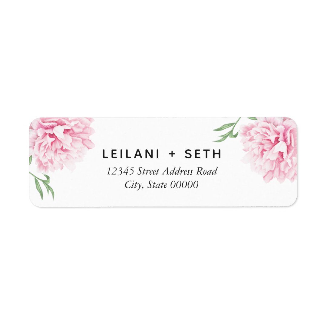 Pink Painted Peony Floral | Wedding Label | Zazzle