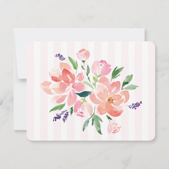 Pink Painted Peony Striped  Note Card (Front)