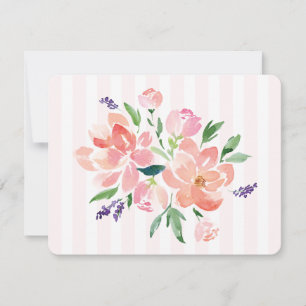 Pink Painted Peony Striped  Note Card