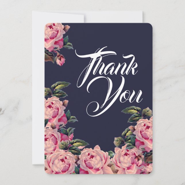 Pink Painted Roses Thank You Card (Front)