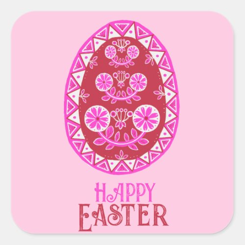 Pink Painted Traditional Ukrainian Easter Egg Square Sticker