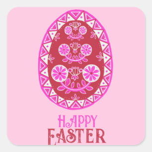 Pink Painted Traditional Ukrainian Easter Egg Square Sticker