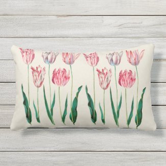 Pink Painted Tulip Botanical Outdoor Lumbar Pillow