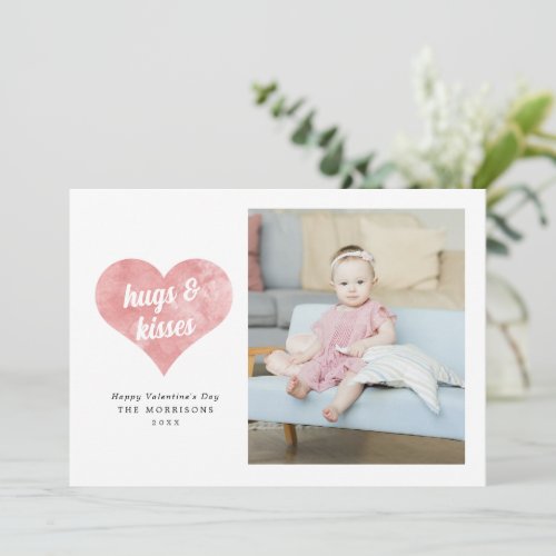 Pink Painterly Hearts Modern Valentines Day Photo Holiday Card
