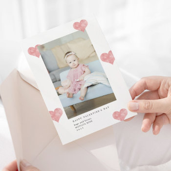 Pink Painterly Hearts Modern Valentine's Day Photo Holiday Card by labellarue at Zazzle