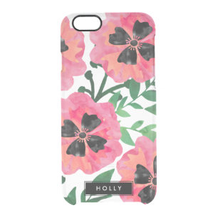Pink Painterly Watercolor Floral Personalized Clear iPhone 6/6S Case