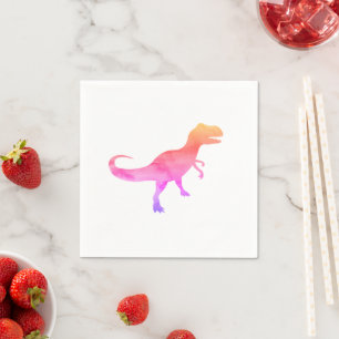 Pink Painting Dinosaur Silhouette Trex Napkins