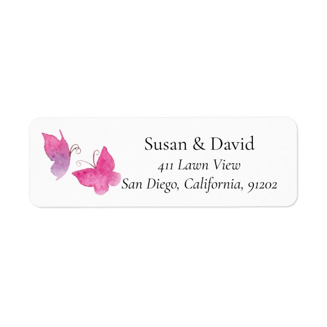 Pink Pair Butterfly Insect Address Label (Front)