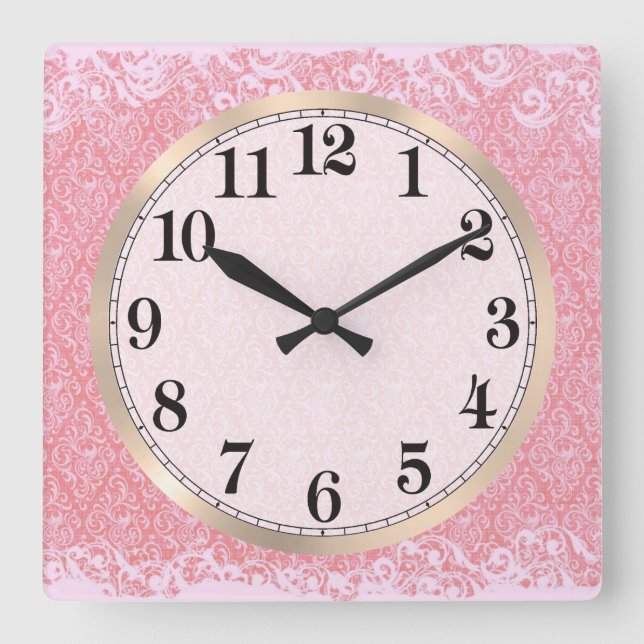 Pink Paisley Argyle Square Wall Clock (Front)