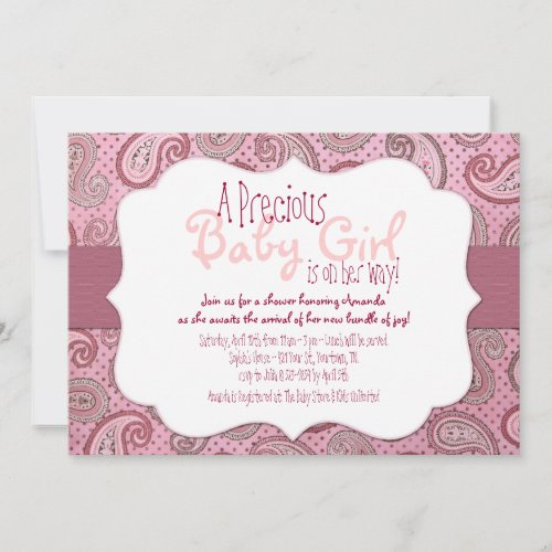 Pink Paisley Baby Girl Shower Invitation