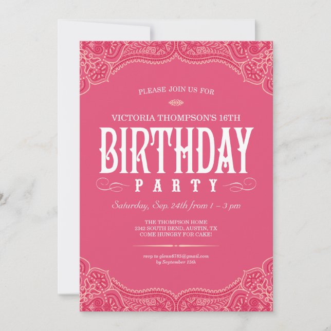 Pink Paisley Birthday Invitations (Front)