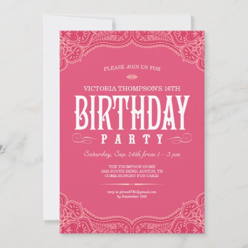 Pink Paisley Birthday Invitations