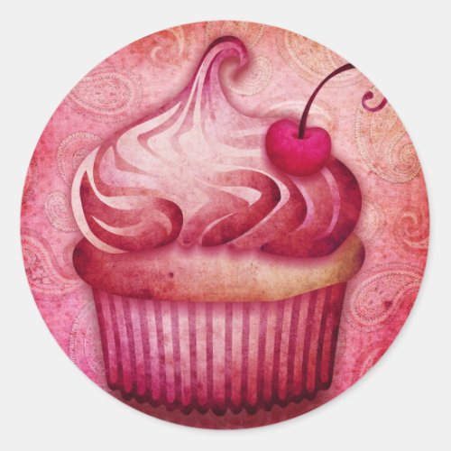 pink paisley cupcake classic round sticker