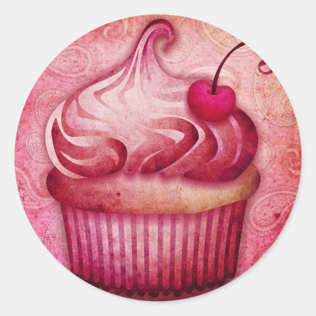 pink paisley cupcake classic round sticker (Front)