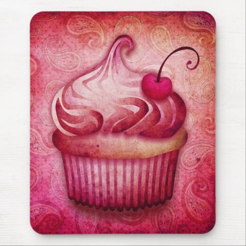 pink paisley cupcake mouse pad