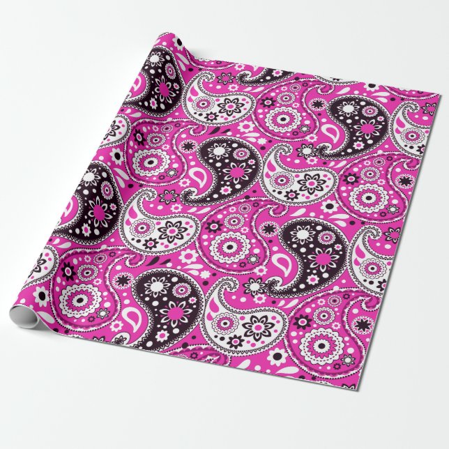 Pink Paisley Fantasy Fun Girls Birthday Wrapping Paper (Unrolled)