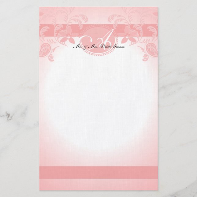 Pink Paisley Floral Monogram Stationery (Front)