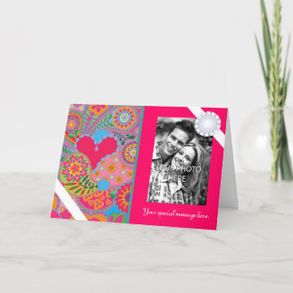 Pink Paisley Garden Personalized Photo Valentine Holiday Card