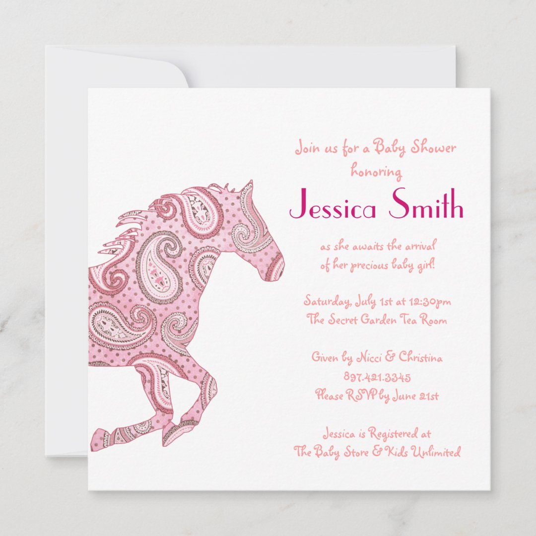 Pink Paisley Horse Baby Shower Invitation Zazzle