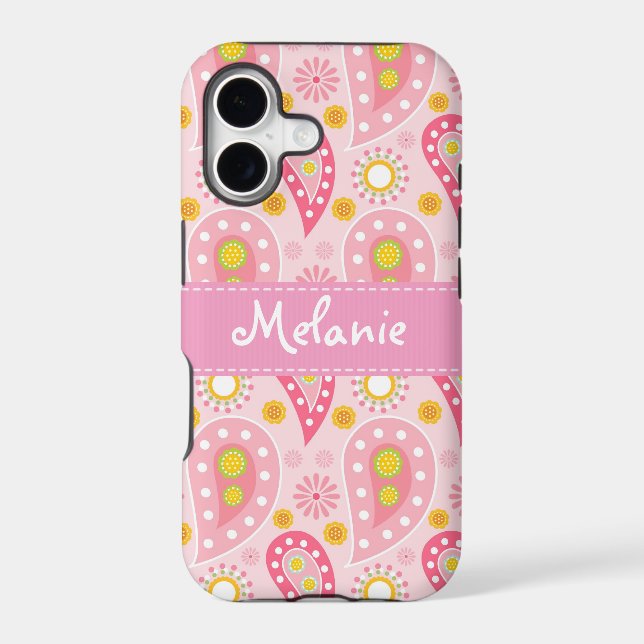 Pink  Paisley iPhone Monogram Custom Case (Back)